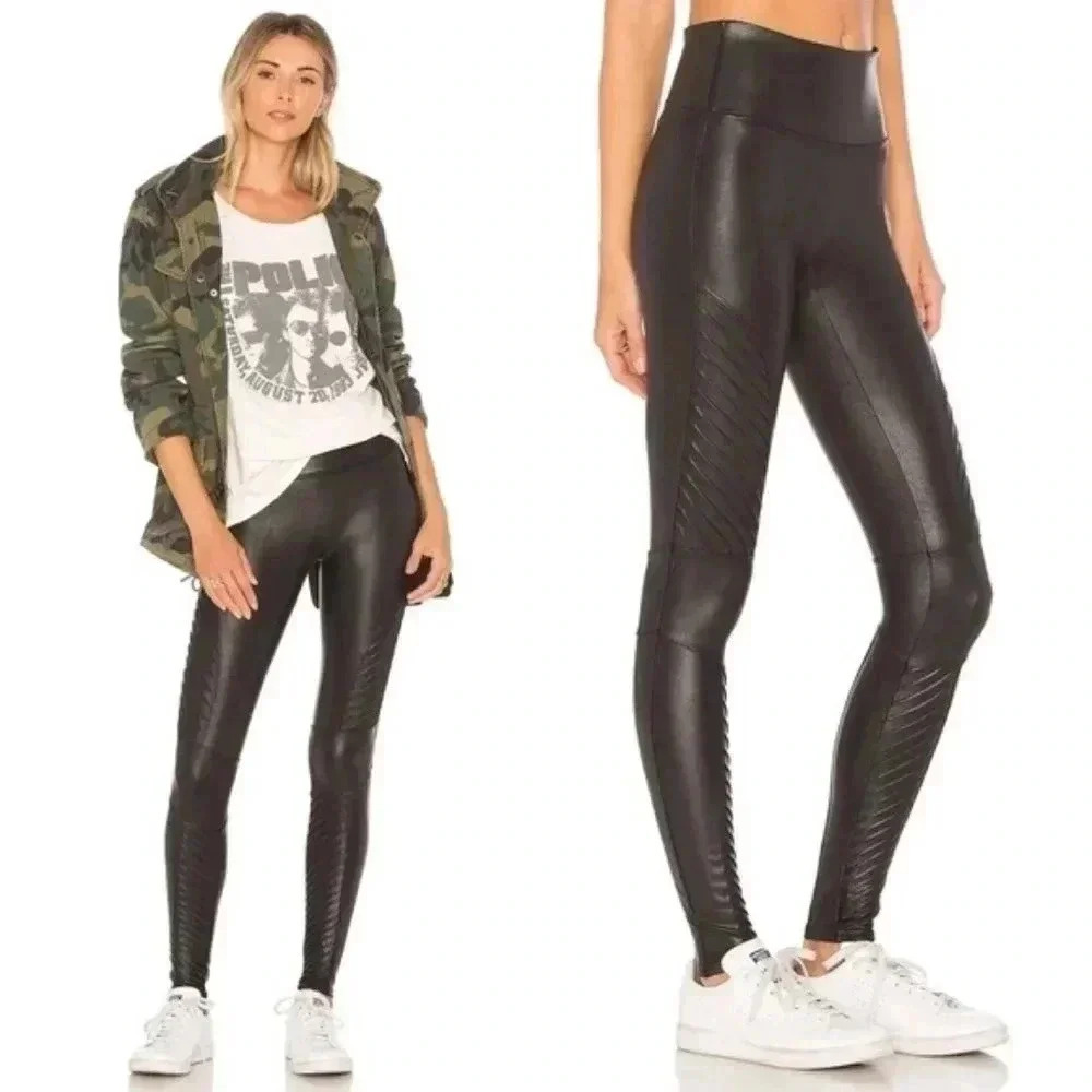 SPANX Faux Leather Moto Leggings in Very Black
